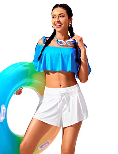 Image of CRZ YOGA Flowy Ruffle Board Shorts 2'' | Built in Brief, High Waisted, Tummy Control, Beach, Skirty Swim Skorts for Women