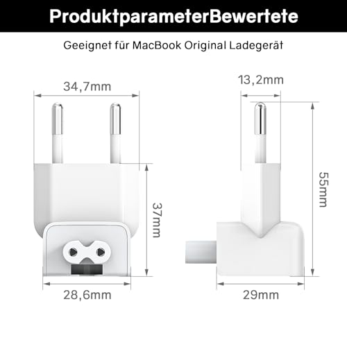 EU-stekkeradapter wit voor Apple MacBook iPad oplader, compatibel met USB-C, MagSafe 2 & 3, hittebestendig ABS - Afbeelding 3