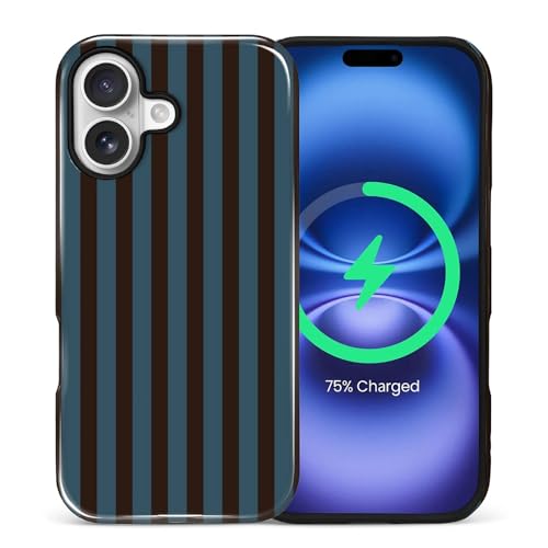 Goodsprout for iPhone 17 Cases,Campatible with Magsafe,2-Layer Hard Shell + Silicone Cover - Shockproof Protection, High-end and Fashionable Phone Case Blue and Brown Striped Minimalist Style
