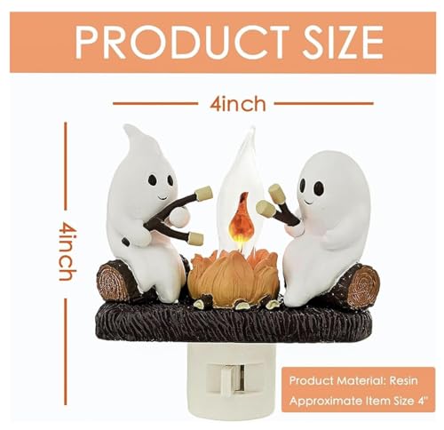 Image of Ghost Campfire Flickering Night Light, Ghosts Campfire Flicker Flame Halloween Nightlight, 3D LED Small Faux Campfire Night Light, Halloween NighGhost Campfire Flickering Night Light, White
