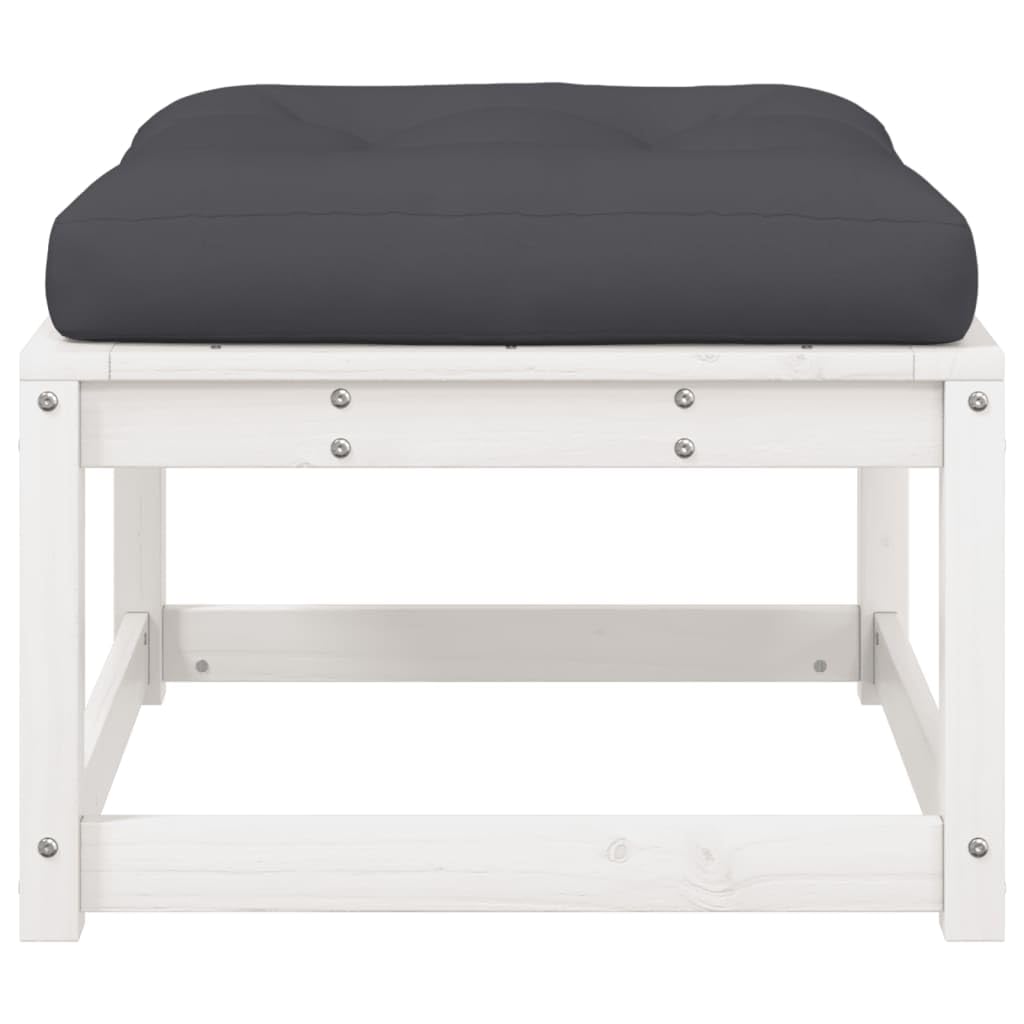 Taboret ogrodowy z poduszką, kolor biały, lite drewno sosnowe, 83 x 73 x 78 cm, na taras i na zewnątrz, modułowy element sofy