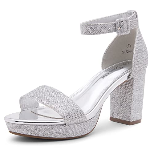 Image of Shoe Land Platform Heels for Women | 3.75 Inch Chunky Block Heeled Sandals with Ankle Strap | Open Toe Strappy High Heels for Wedding, Party & Formal Events