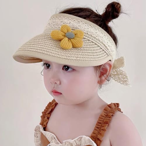 Winmany Toddler Girls Straw Hat Cute Lace Flower Kids Sun Hat Roll-up Summer Sun Visor Beach Caps for 1-3 Years2