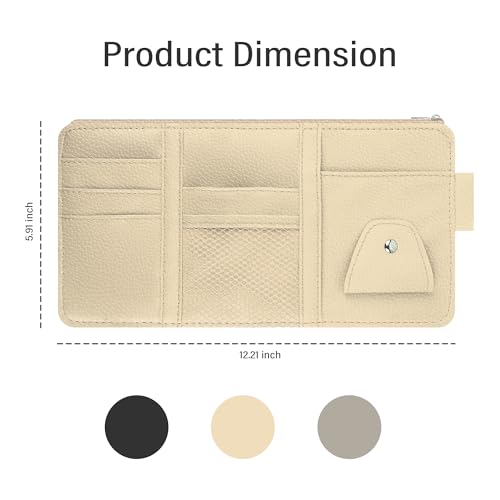 Image of Car Visor Organizer with Sunglass Holder,Multi-Functional Car Sun Visor Organizer with Zipper for Cards,Money,Tickets,Leather Interior Accessories (Beige)