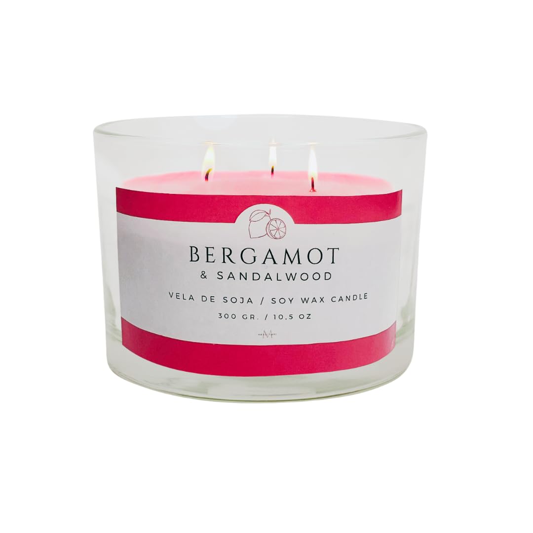 MERECUMBÉ Vela Aromática Grande | Cera de Soja | Aroma Cítrico | Velas Grandes | Regalo | Ideal Mujer y Decorativa | 300gr | 3 Mechas