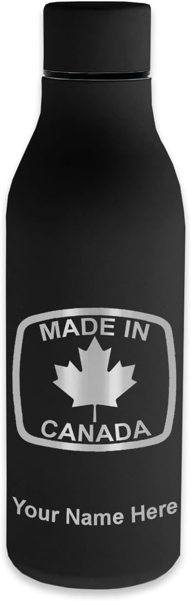 LaserGram Double Wall Stainless Steel Water Bottle, Made in Canada, Personalized Engraving Included