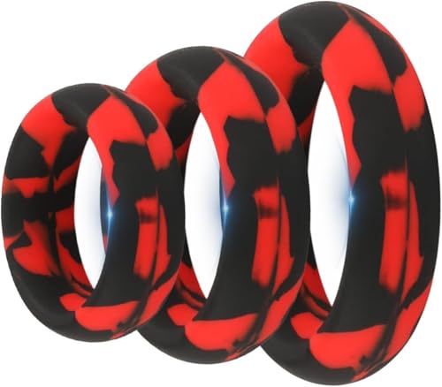 Men's Super Stretch Exercise Rings,Soft and Comfortable（3-Pack） (Black-red)