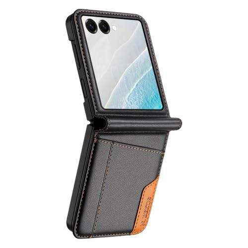 Étui compatible avec Samsung Galaxy Z Flip 6 housse cuir noir fente carte aimant