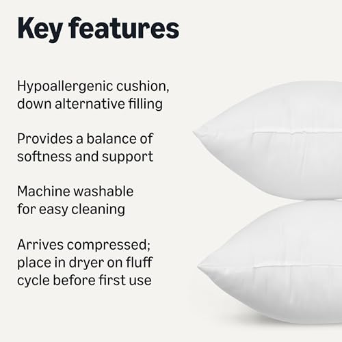 Image of Amazon Basics Square Hypoallergenic Pillow Insert, Soft Decorative Stuffer for Sofa Bed Couch, 26 Inch, 2-Pack