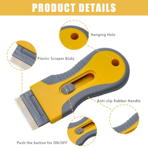 Image of HASTHIP Metal Scraper Tool, Retractable, 15Pcs Razor Blades for Stickers