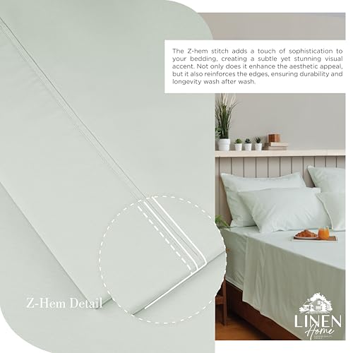 Image of Linen Home 100% Cotton Percale Sheets Queen Size, Dove Grey, Deep Pocket, 4 Pieces Set - 1 Flat, 1 Deep Pocket Fitted Sheet and 2 Pillowcases, Crisp Cool and Strong Bed Linen