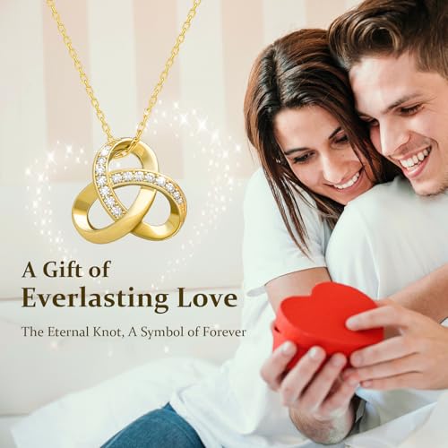 14K Gold Necklace for Women, Love Knot Infinity Interlocking Diamond Pendant, Adjustable Chain 18in + 2in Extender, with Lobster Clasp, Trendy Jewelry Gift4