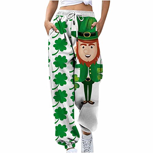 Mingxin Long Straight Pant For Women Casual Pattern Print Elastic Waist Sweatpants Comfy Loose Wide Sport Pant White #TOP2