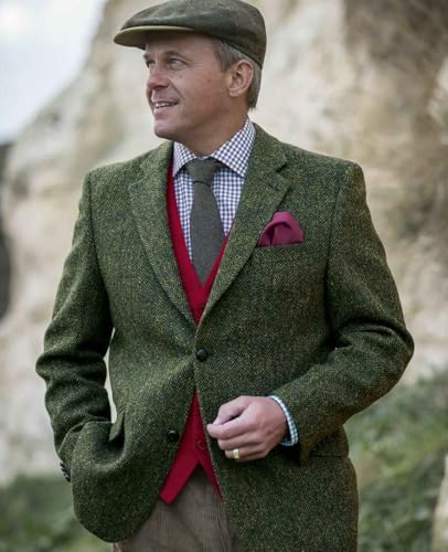 Mens Tweed Blazer 2 Button Lightweight Herringbone Jacket Casual Men Blazer Wedding Groomsmen Prom Jacket4