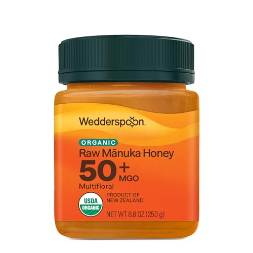Image of Wedderspoon Organic Raw Manuka Honey 50+ MGO, 8.8 Oz, Unpasteurized New Zealand Honey, Non-GMO, BPA-Free Jar, Superfood & Natural Wellness Support