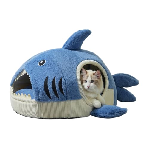 Nido per gatti, nido caldo per gatti a forma di squalo, 50 x 40 x 26 cm, morbida casa invernale, lavabile, cucce comode per quattro stagioni, cuccia per gatti in peluche
