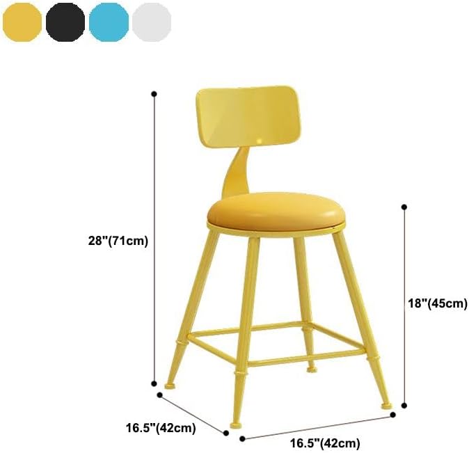 Miniatura 3 de KWOKING Taburete de metal contemporáneo de piel sintética en acabado mate, silla de bar de hierro forjado, respaldo para el hogar, silla alta, silla