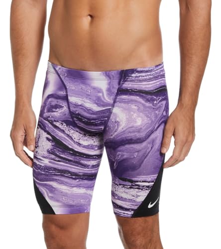 Nike Men's Hydrastrong Crystal Wave Print Jammer Swimsuit-Court Purple (Size 34)
