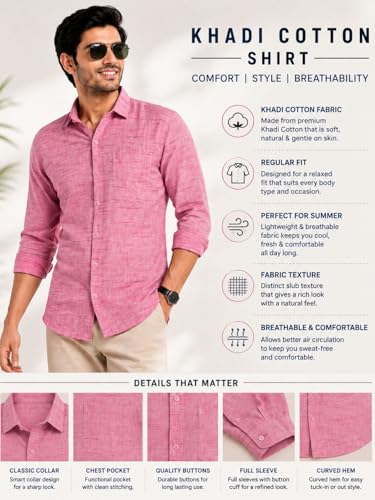 Image of Men's Khadi Cotton Regular Fit Shirt | Full Sleeve Breathable Casual & Office Wear Shirt for Men