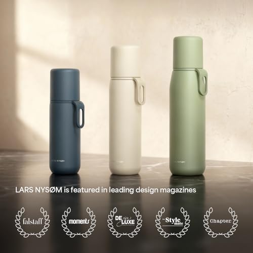 Image of LARS NYSOM Stainless Steel Thermo Water Bottle - Double Wall Insulated Water Bottle with Cup & Carry Strap, Leakproof Metal Bottle for Travel, Office & Outdoor (Stainless Steel, 17oz)