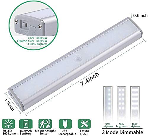 Amagle 2 Pezzi 4Metri Striscia Luci COB Led Con Sensore di Movimento Sottopensile a Batteria Ricaricabile 5000mAh Senza Filo Dimmerabile Luce Notturna USB Armadio Strisce Led Cucina Specchio da Trucco