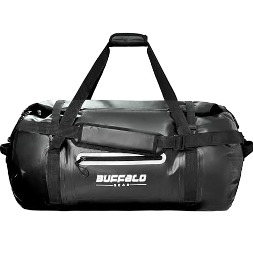 Buffalo Gear Dry Bag 80L Waterproof Duffle Bag Heavy Duty Travel Duffel Bag for Kayaking, Rafting, Boating, Fishing,Camping, Black