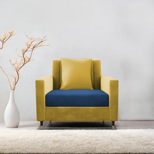 Image of Casaliving Garcia 1 Seater Sofa Set for Living Room (Blue Yellow Colour) Premium Fabric Sofa