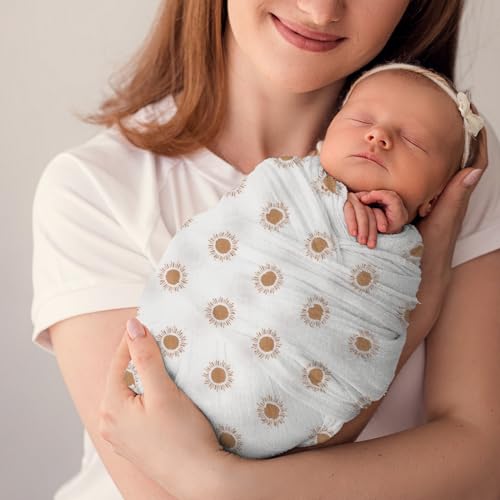 Image of Premium Soft Muslin Cotton Baby Muslin Swaddle Blanket for Newborns - Gender-Neutral Receiving Wrap for Boys and Girls, 47x47in (120x120cm) Large (Lovely Sun)