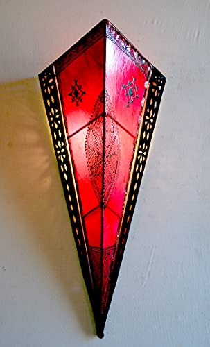 Image of XLarge Plain red Pierced Metal Moroccan Henna Wall Lamp Shade - H76 W33 D20 cm
