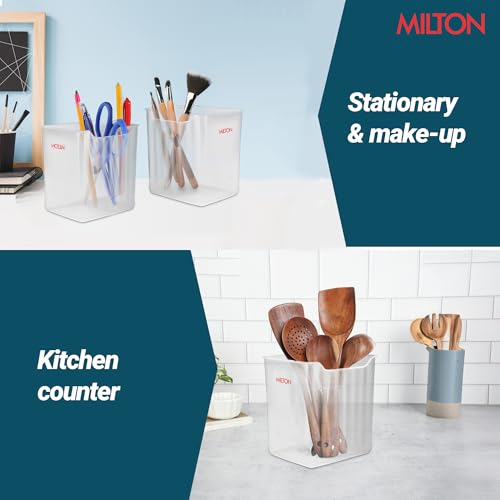 Image of MILTON Cryo Fridge Storage Containers for Door - Set of 6, Stackable, Space-Saving Transparent Plastic Containers with Waterproof Stickers, Multipurpose Kitchen Organizer for Fruits, Vegetables & More