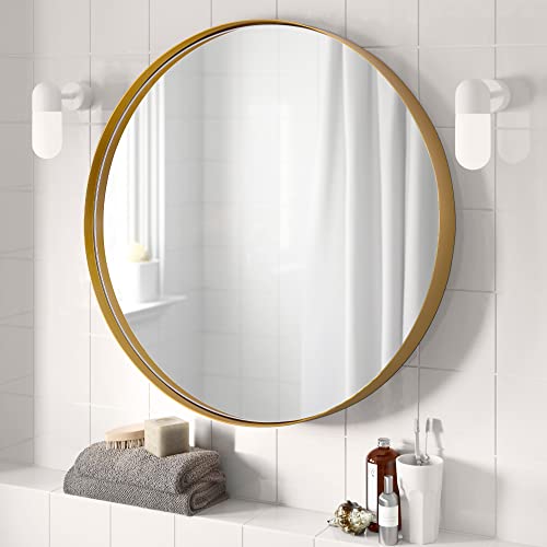 Round Bathroom Mirror Stainless Steel Gold Round Mirror 18 Inch Small Modern Wall Mirror Metal Frame Circle Mirror Wall Mounted Decorative Mirror For Vanity Bedroom Living Room Entryway #TOP2