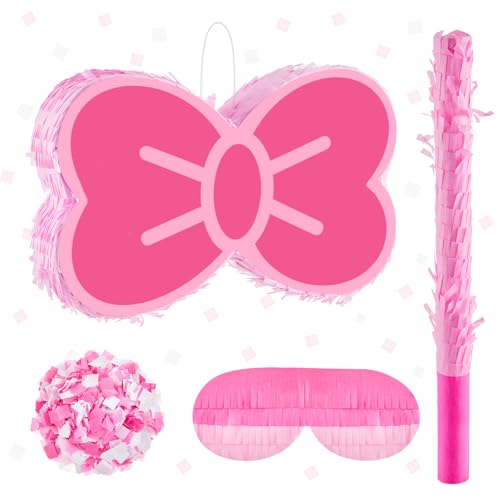 Maitys 4 Pcs Kitty Bow Piñata 16" Watercolor Pink Themed Bow Piña...
