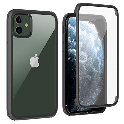 LOFTer 360 Case Compatible with iPhone 11 Case with Tempered Glass Screen Protector Clear Rugged Full Body Protection Slim Hard Glass Cover Transparent Protective Case for iPhone 11 6.1