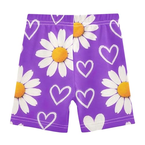 Toddler Biker Shorts for Girls Cotton Shorts for Under Dresses 4t Kids Clothes White Daisies Hearts Purple2