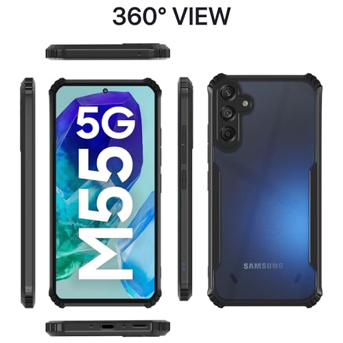 Image of Pikkme Back Cover | Crystal Clear Transparent Back | Ultra Hyrbid | Full Camera Protection | Raised Edge | Bumper Back Case for Samsung Galaxy M55 5G / M55s 5G / F55 5G (Black)