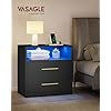 VASAGLE Custos Collection - 23.6 Inch Wide Nightstand with Charging Station, LED Lights, Modern Night Stand, Side End Table with Drawers, Open Shelf, 2 AC Outlets USB Ports, Ink Black