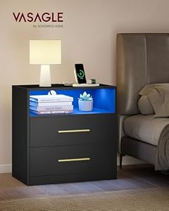 VASAGLE 23.6 Nightstands, LED Lights, Charging Station, 2 Drawers — photo 3 of 6