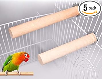FunMart Wooden perches Made of untreated Natural Wood for Small Birds Budgie Love Bird Finches (Pack of 5)