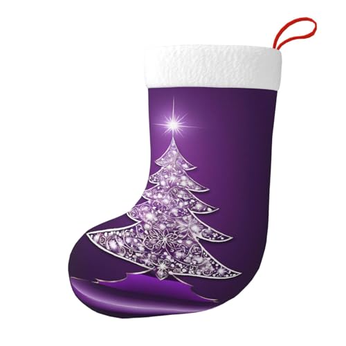 JIAGLINDE Christmas Purple Tree Print Christmas Decorative Stockings Fireplace Christmas Tree Gift Bag BedHead Hanging Decorative Plush Christmas Socks, 17.7 in