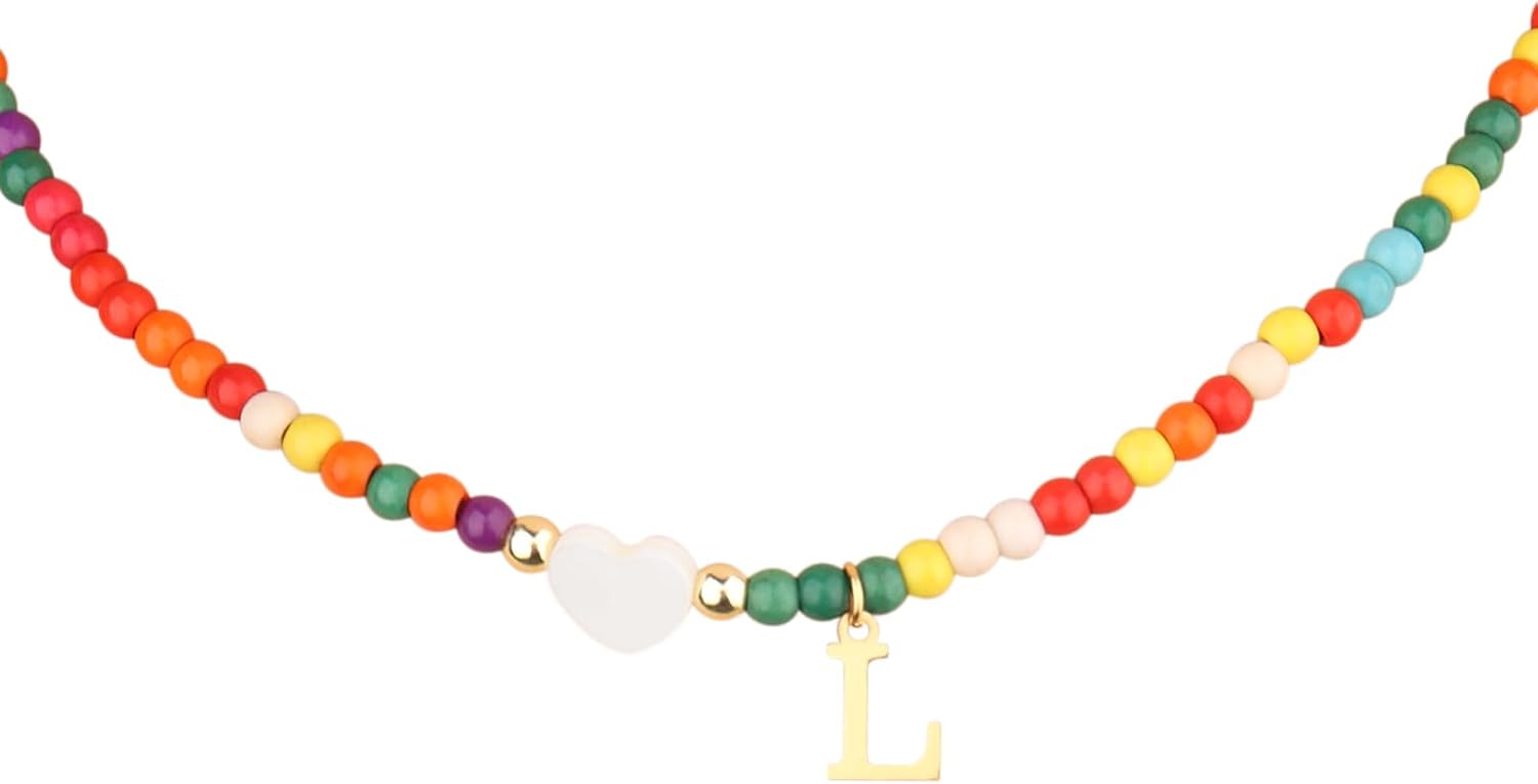 RGBB Beaded Initial Necklace Colorful Letter Jewelry for Women & Teens Personalized Name Necklace, Trendy Gift for Her, Birthday Back to School Present