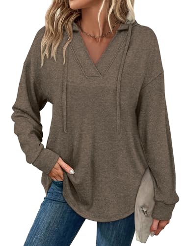 Image of Sampeel Hoodies for Women Trendy Fall Fashion 2025 V Neck Oversized Sweatshirt Plus Size Tops Clothes