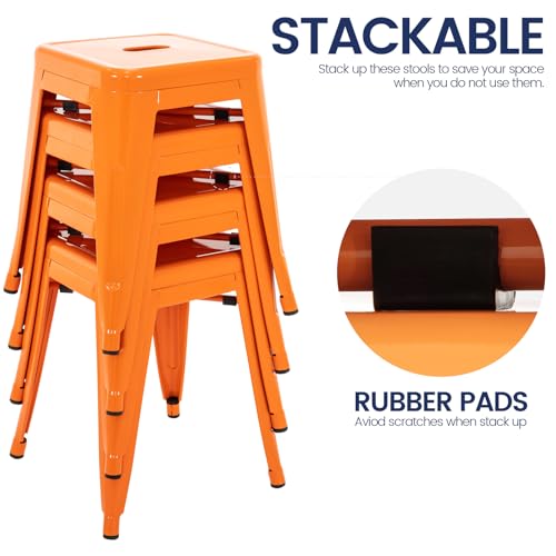 Image of Brage Living 18 Inch Industrial Metal Stools Set of 4, Stackable Classroom Stools, Backless Metal Dining Chairs for Indoor Outdoor, Kitchen Short (Orange)