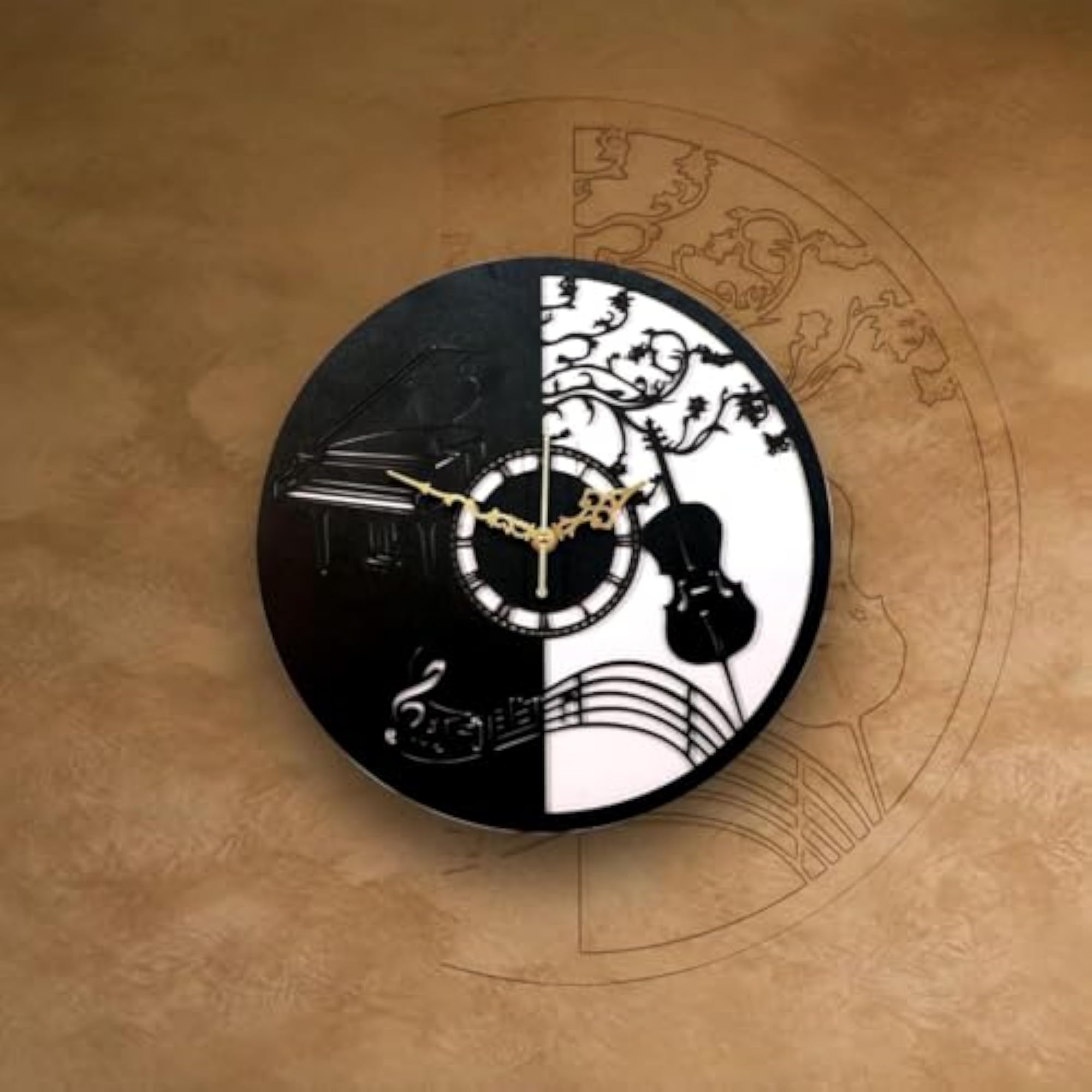 Musical Theme Wall Clock with Piano and Violin Design