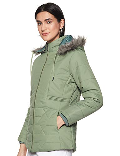 Image of Qube By Fort Collins Women's Medium-Length Bomber Jacket with Detachable Hood - Stylish Winterwear for All-Day Comfort