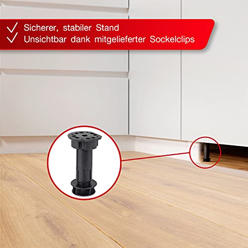 LouMaxx Sockelfüße 4er Set verstellbare Füße Schwarz 200kg Tragkraft | Möbelfuß 100-120mm für Küche & Bad |verstellbare Möbelfüße mit Montagematerial |Möbelfüße höhenverstellbar |stabile Küchenfüße