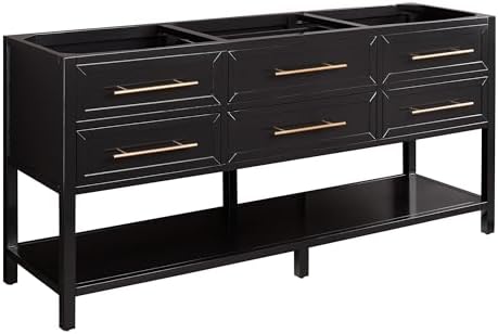 Signature Hardware 950889 Robertson 72" Freestanding Mahogany Double Basin Vanity Set with Cabinet, Vanity Top, and Rectangular Undermount Sinks - 8" Faucet Holes - Black/Carbon Black