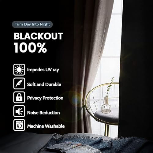 Image of Galaxy Home Decor Premium True Blackout Curtains for Window 5 Feet Long 100% Light Block | Thermal & Noise Insulation | Black Back Coating | Pack of 2 | Beige