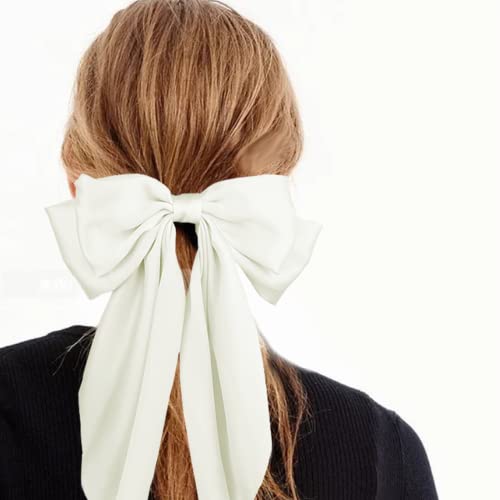 Large Satin Layered Hair Bows Hair Barrettes Clip Long Ribbon Bows Silky Bowknot With Long Tail French Style Hair Accessories For Women Girls, 5 Colors #TOP4