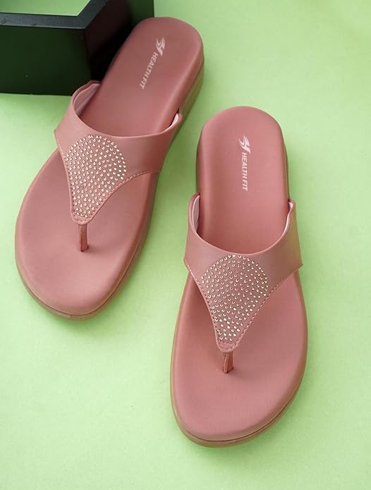 Image of HEALTH FIT EXTRA SOFT Women's Comfortable Memory Foam Doctor Slippers /Flip-Flops|Fashionable Casual & Stylish|Lightweight & Breathable|Outdoor Synthetic Casual Chappals Sandals Ladies & Girls HF21