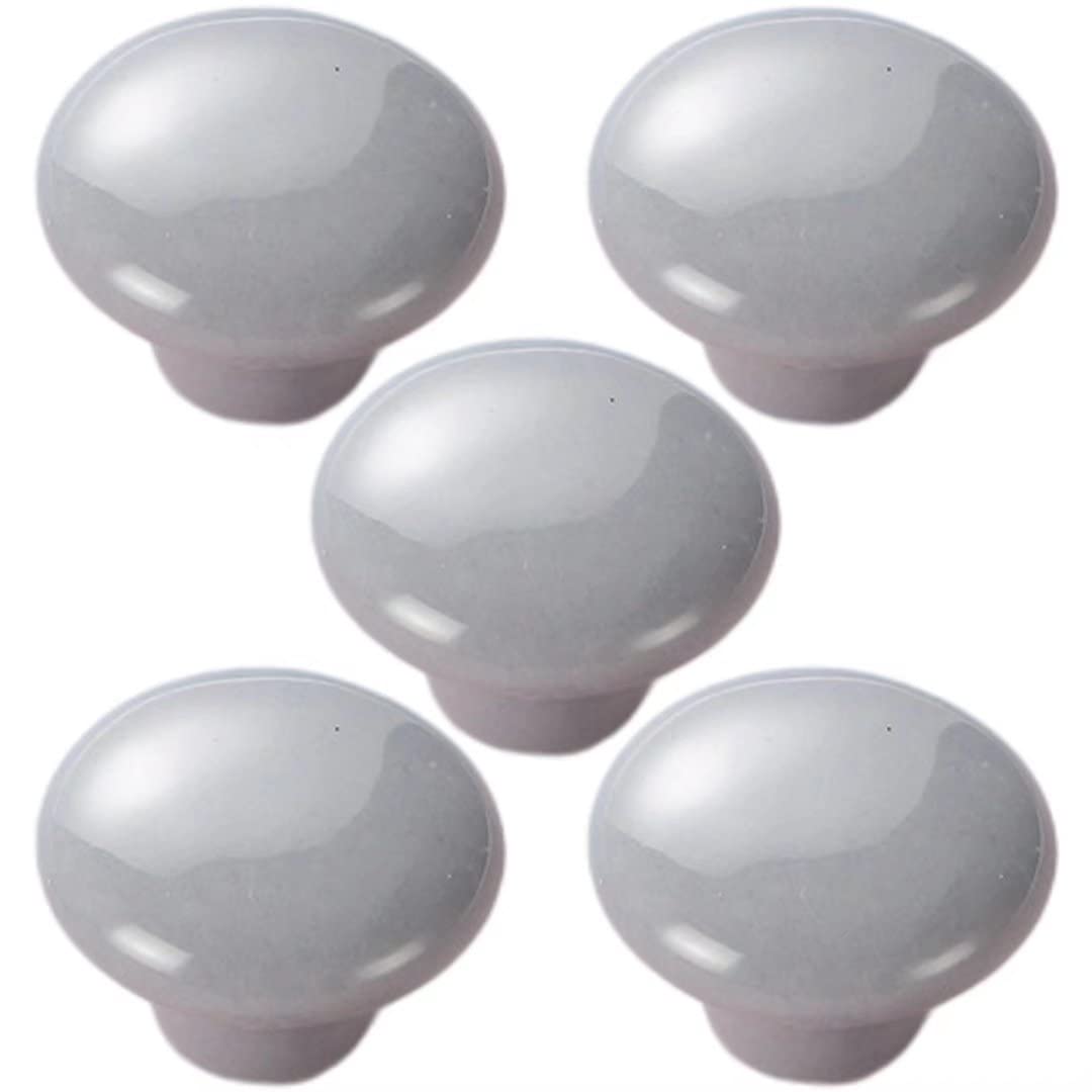Tiradores de puertas de armario, manija de cerámica, 5 piezas Perilla de puerta de gabinete gris Gabinete redondo de cerámica Manijas de 38 mm / 1,50 "Tirador de armario de cocina Durable con tornillo